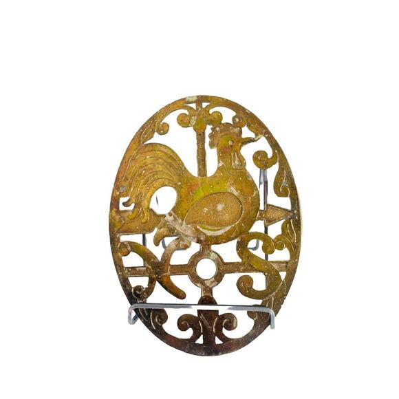 Trivet Hot Plate Rooster Silver Plate Oval Kitchen Wall Decor Made In Italy - Picture 2 of 11